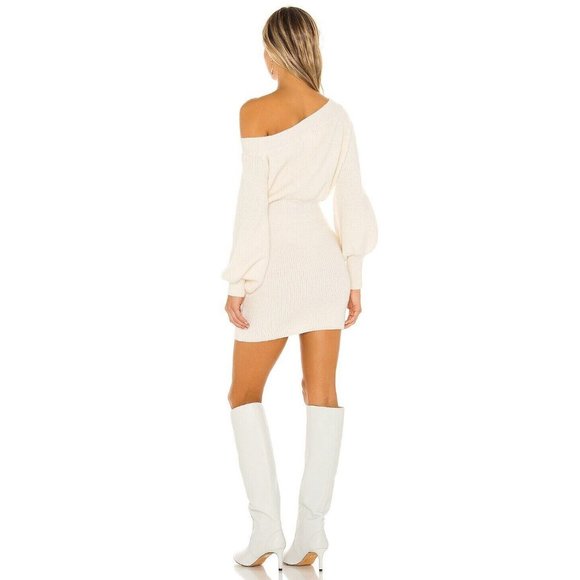 Line & Dot Rebecca Off the Shoulder Sweater Dress in Cream Knit Casual sz S - Picture 4 of 7